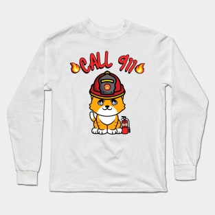 Cute Orange cat is a firefighter Long Sleeve T-Shirt